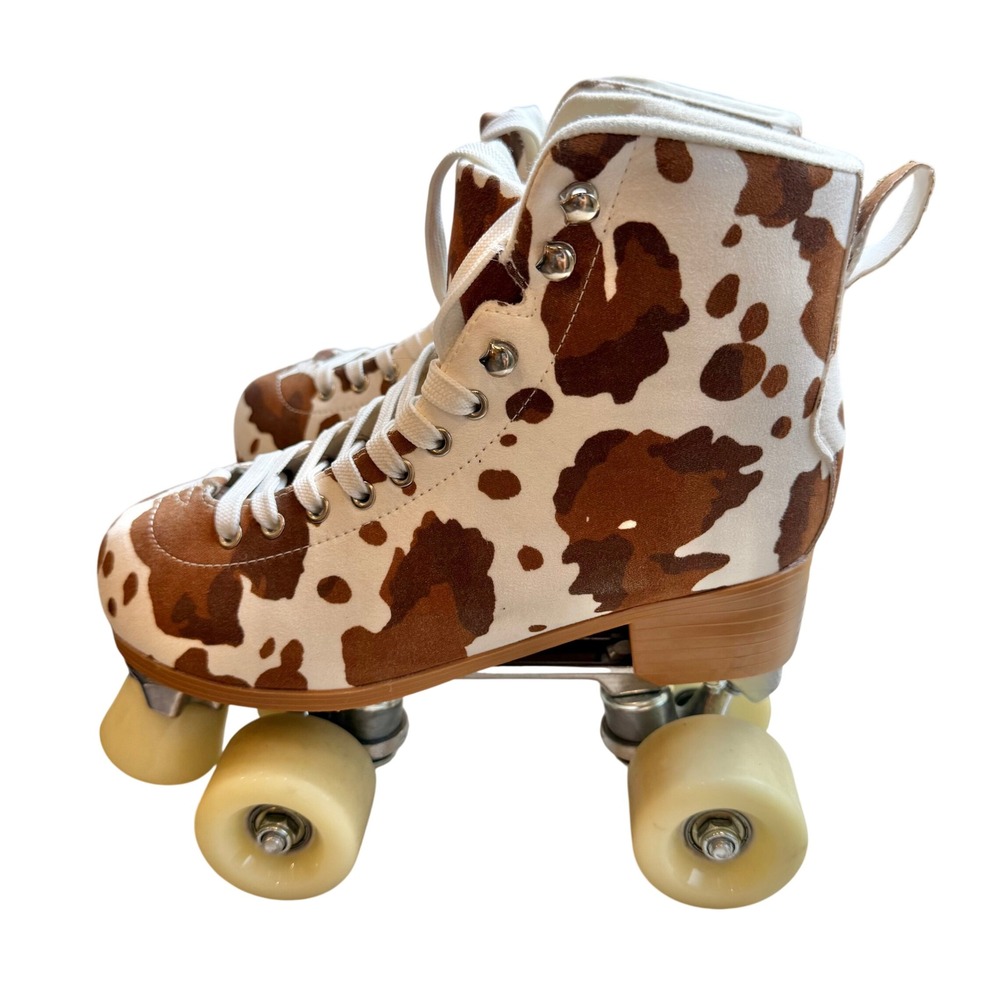 Altar'd State Dakota Cow Print Roller Skates Brown White Women 6
